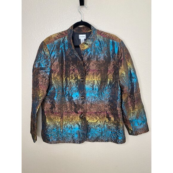 Chico's Women Metallic Embroidered Button-Front Jacket 3 Multicolor Polyester - Picture 2 of 6
